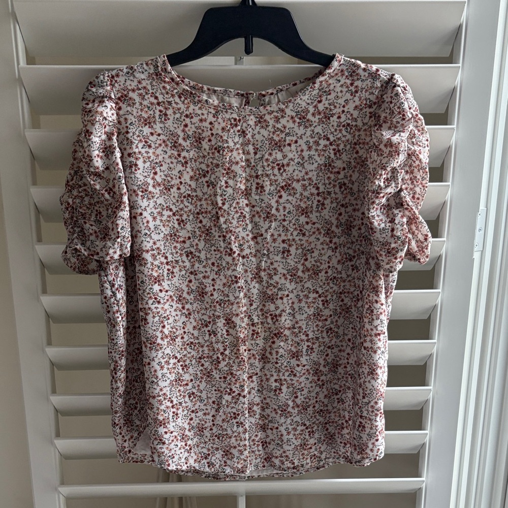 LOFT Floral Blouse in Red and White
